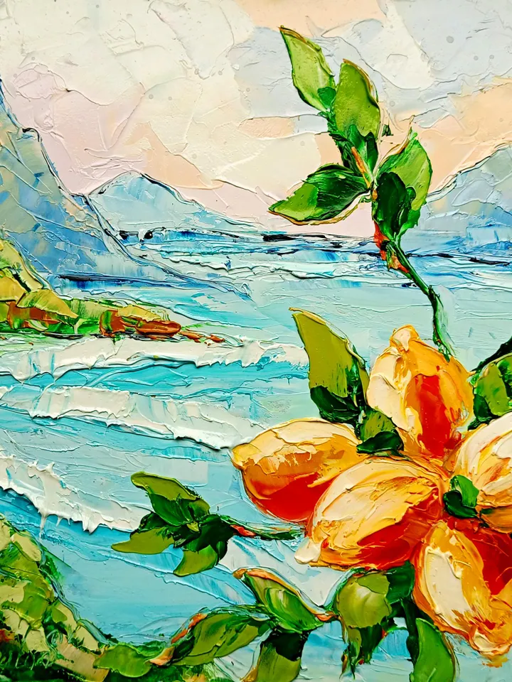 Italy Painting Lemon Original Art Impasto Oil Painting Coastal Painting Seascape Painting Sorrento Abstract Italy Painting by ArtProkopaloSv