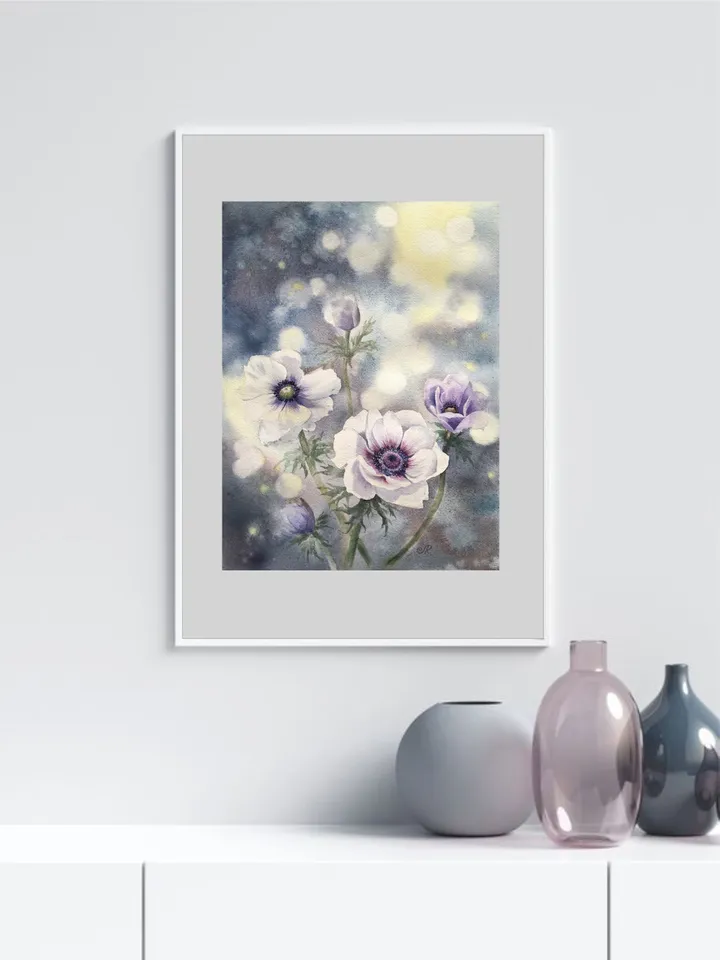 Flowers Original Watercolor Painting Wall Art Anemones Painting