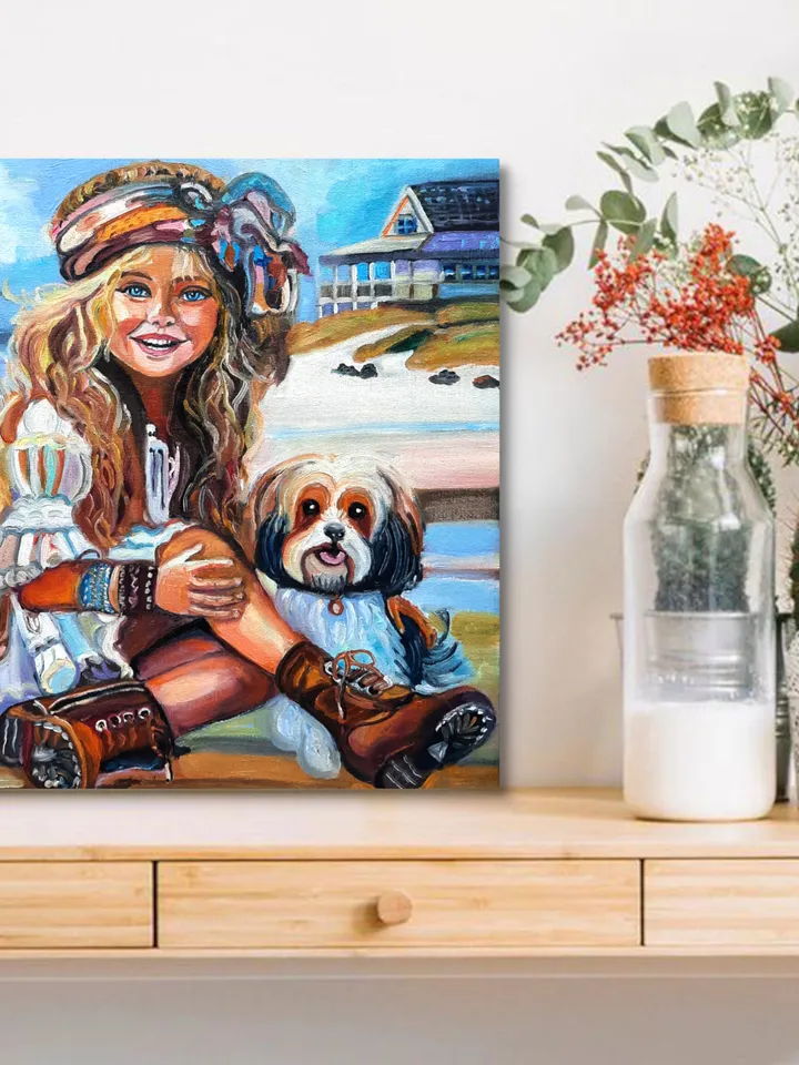 Girl on the Sea Original Oil Painting Oil on canvas