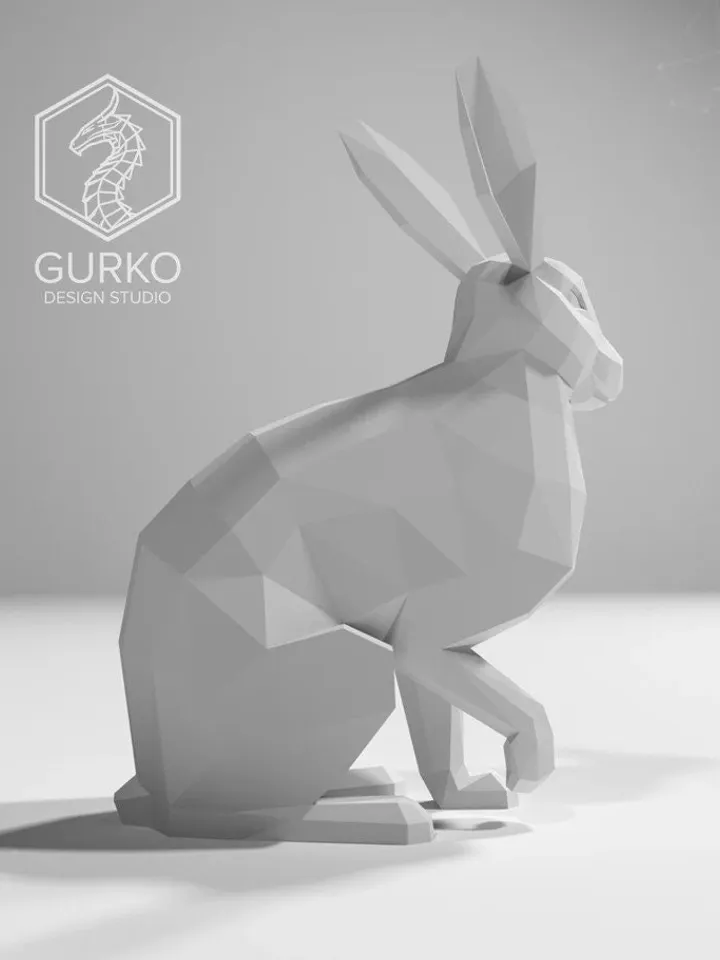 Hare Papercraft, Rabbit, Digital Template, PDF Download, Gurko, 3D Low Poly, Pepakura, Origami Sculpture, Paper Party Decoration, DIY Gift