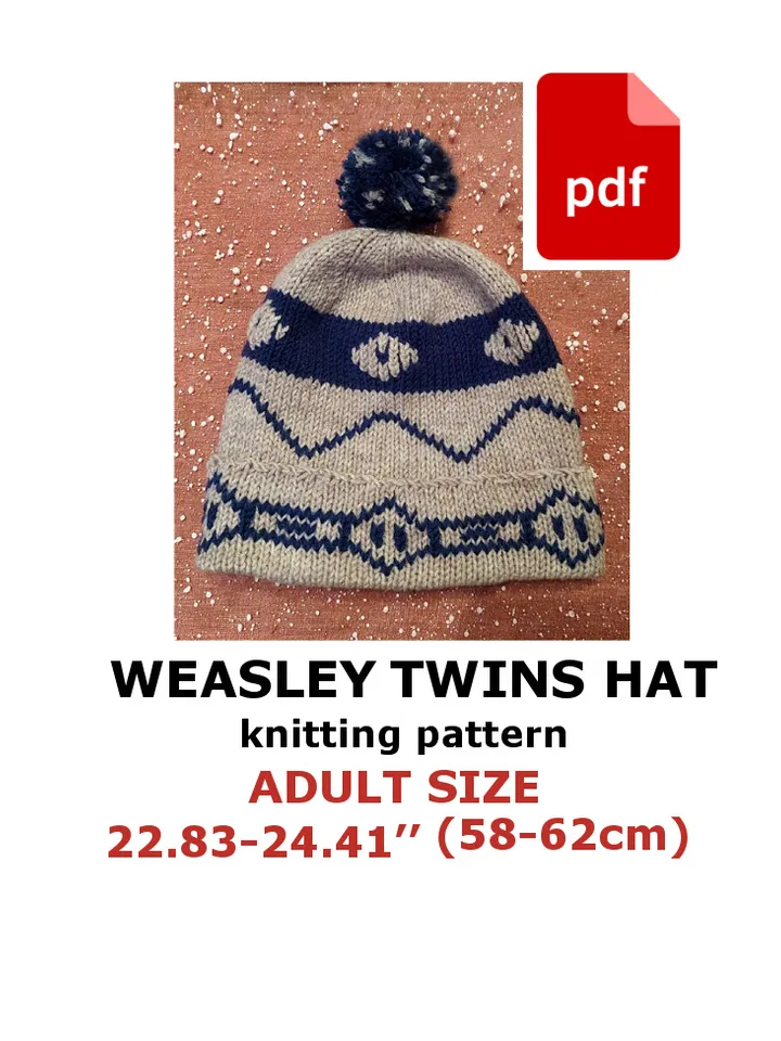 Weasley twins hat knitting pattern for ADULT SIZE pdf Harry Potter knitting tutorial