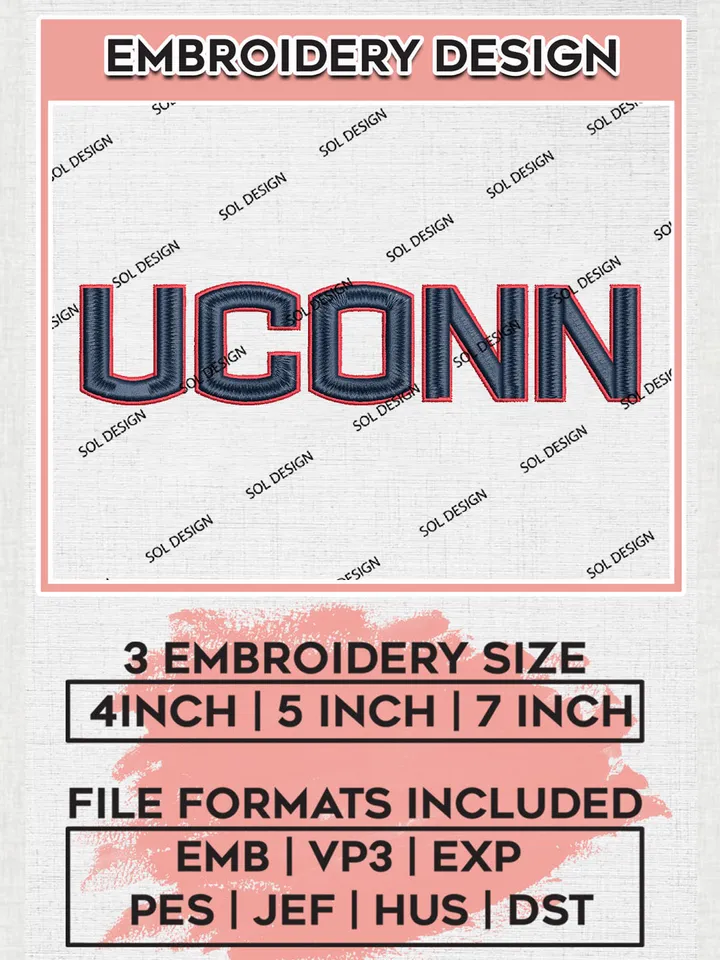 NCAA UConn College Team Word Logo Embroidery Design Files, NCAA UConn Huskies Machine Embroidery, NCAA Teams, 3 sizes, NCAA Machine embroidery designs, Digital Download