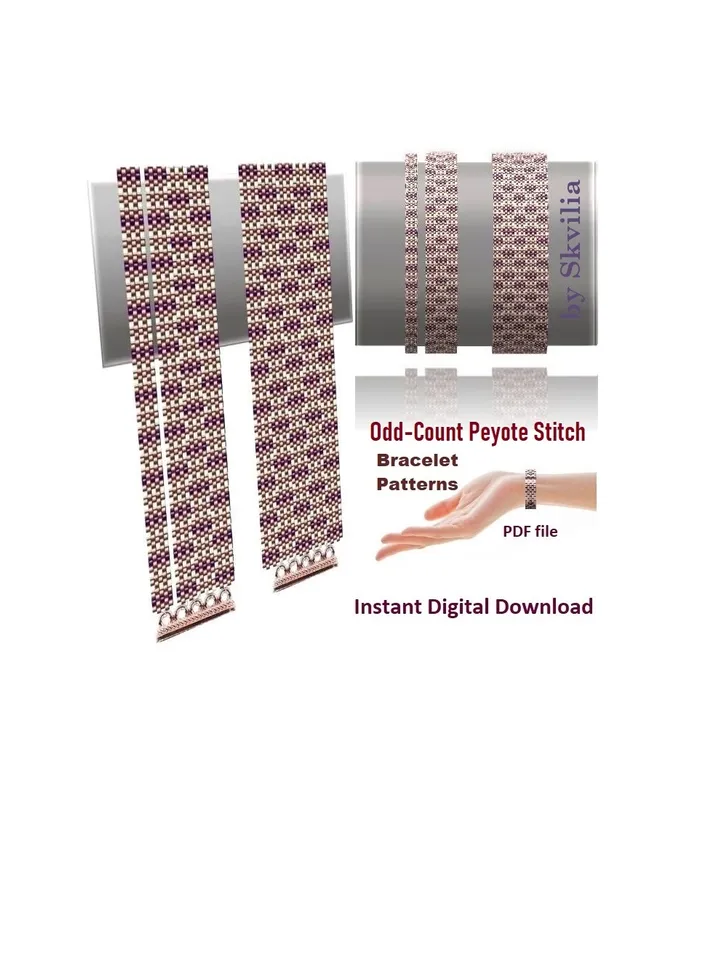 Double row bracelet patterns, Beadwoven Сuff bracelet Odd Count Peyote Stitch, Miyuki and Preciosa, Instant Download