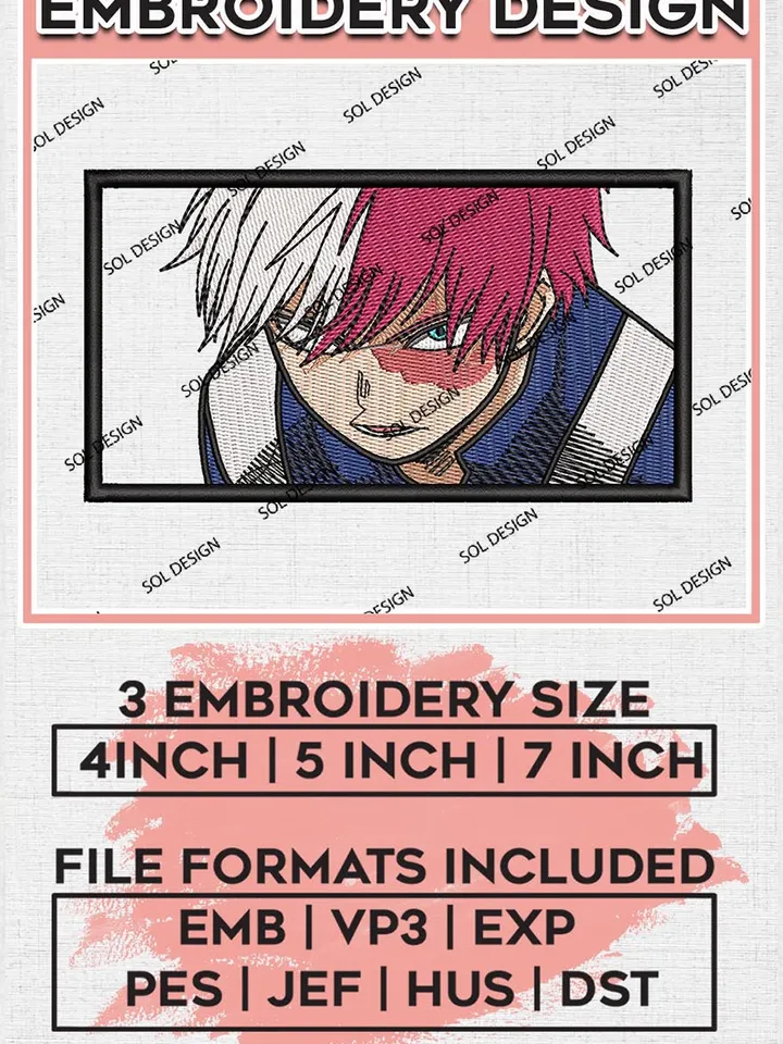 Todoroki box embroidery design, Mha embroidery, Embroidery shirt, Embroidery file, Anime design, Digital download EMB_ANIME_123