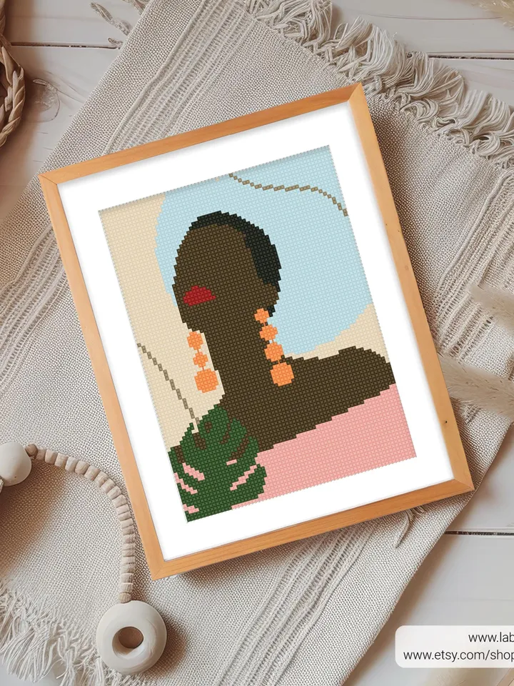 Boho Style woman set cross stitch pattern, Floral, nature, girl, home decor, counted, chart, gift DIY, embroidery, beginner, instant PDF