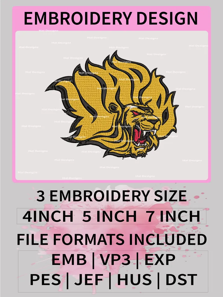 NCAA Arkansas-Pine Bluff Golden Lions Embroidery File, 3 Sizes, 6 Formats, NCAA Machine Embroidery Design, NCAA Logo, NCAA Teams