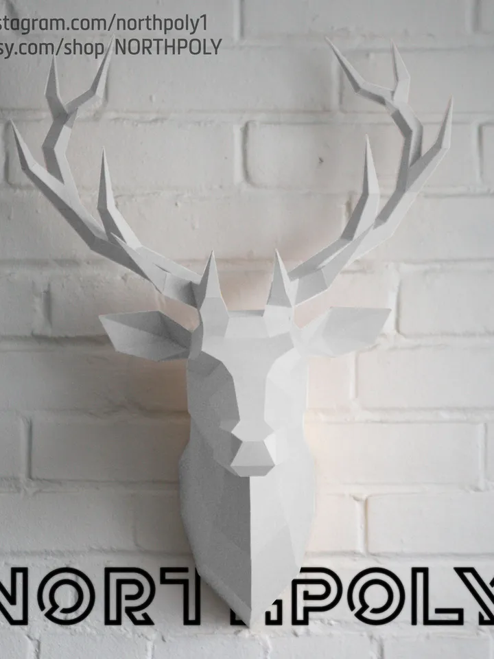 Papercraft Deer Head 2, Digital Template, PDF Download, Gurko, 3D Low Poly, Pepakura, DIY Origami Sculpture, Paper Decor, DIY Gift