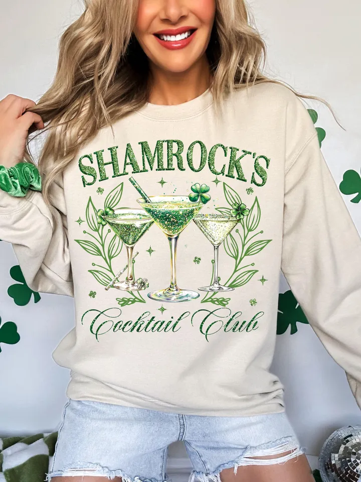 Shamrock's Coctail Club PNG, St. Patrick’s day Png Designs, Retro St. Patrick’s Png, Trending Png, Trendy St.Pattys Day Png, Retro Irish Day