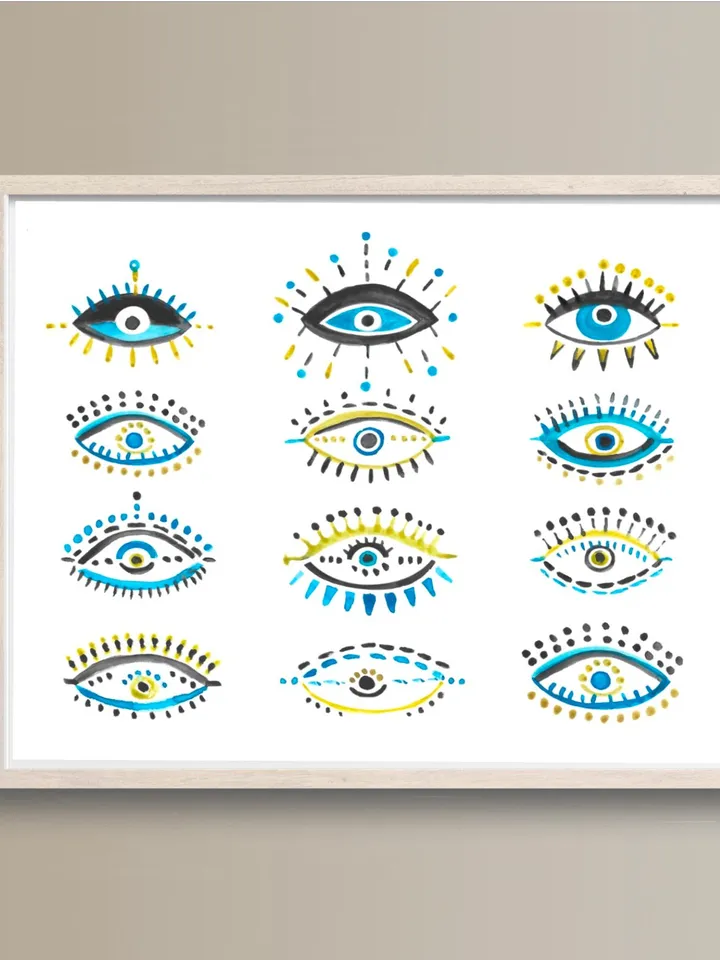 Evil Eye Print Blue Evil Eye Nazar Poster Evil Eye Wall Decor Abstract Eye Drawing Boho Eye Art Print Turkish Evil Eye Art Poster