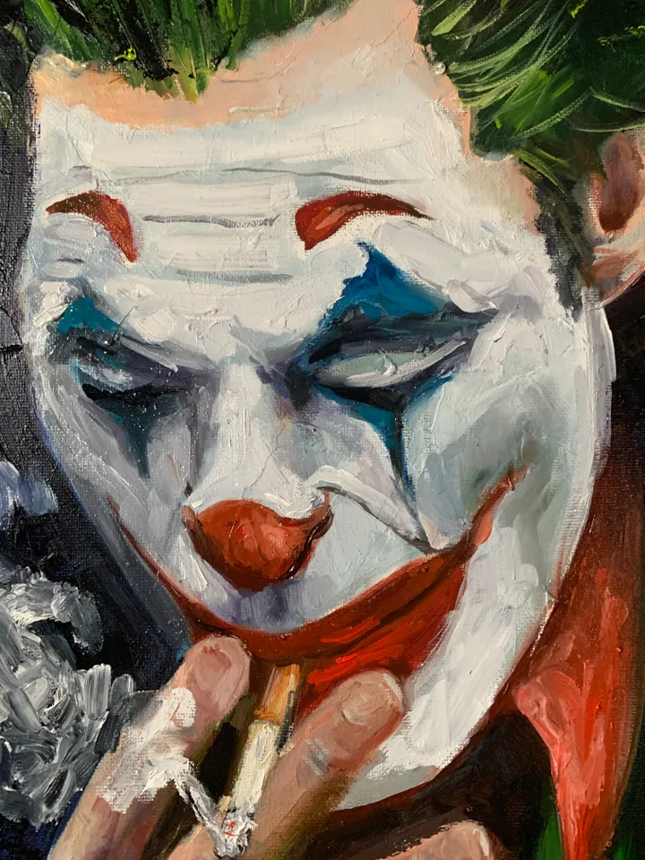 Joker Smoking, Oil painting Expressive Art 24x28 inches,