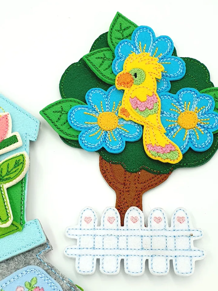 ITH Birdhouse Handbag & Felt Birds Playset Embroidery Design | Pelican Parrot Flamingo Toy Pattern 5x7 | Digital Download