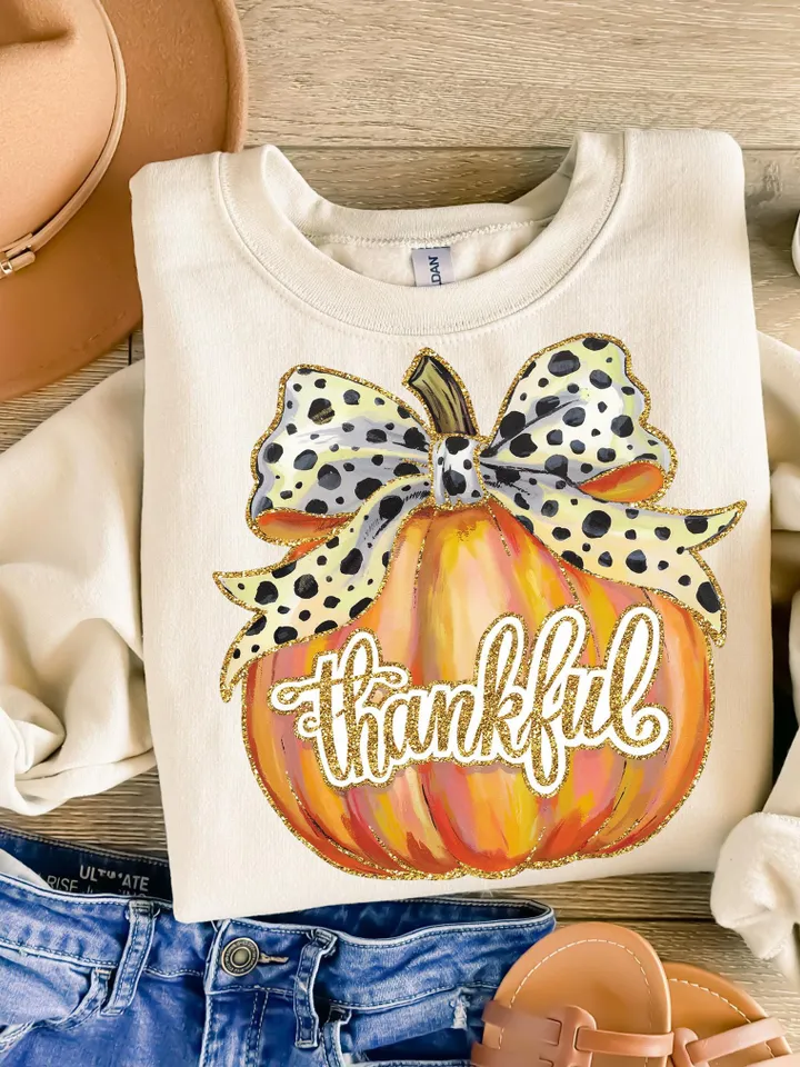 Colorful Coquette Gold Glitter Pumpkin Png Thankful Pumpkins Sublimation Png Trendy Thanksgiving Design Girly Fall Png Acrylic Brushstroke