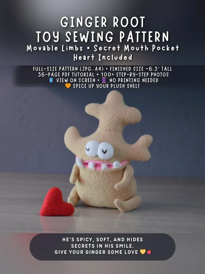 PDF Ginger Plush Toy Pattern – Beginner-Friendly Fleece Softie