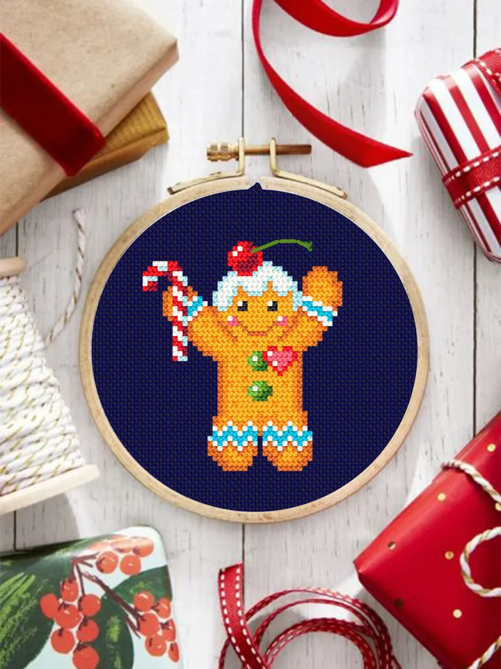 Small Christmas cross stitch pattern download PDF Funny gingerbread man cross stitch Christmas pattern digital Winter holiday embroidery #N8