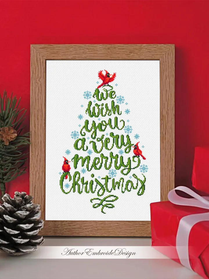 Christmas tree cross stitch pattern PDF download Mini cardinal cross stitch chart, Merry Christmas pattern digital PDF, DIY Home decor #N175