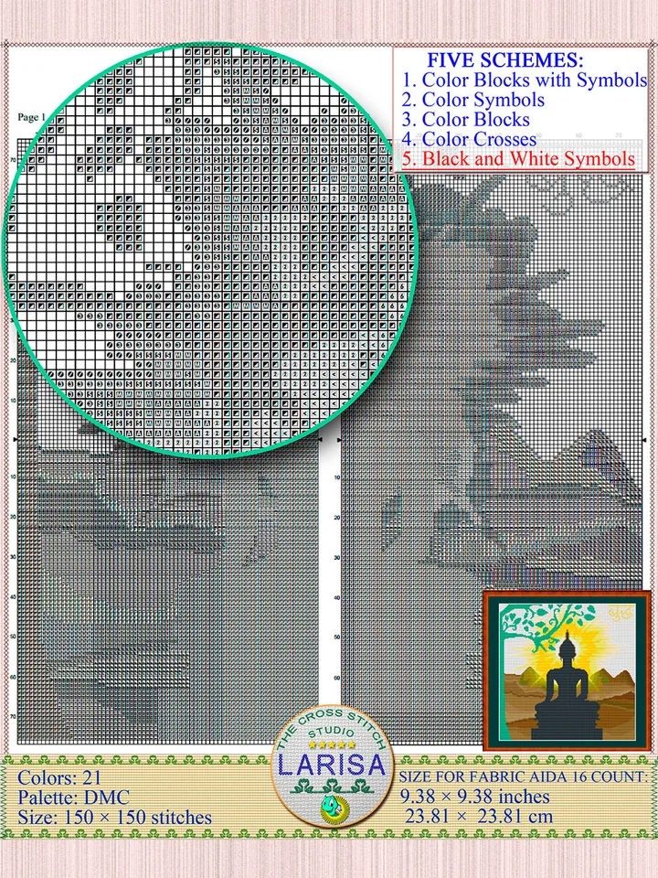 Buddha Cross Stitch Pattern | Bodhi Tree
