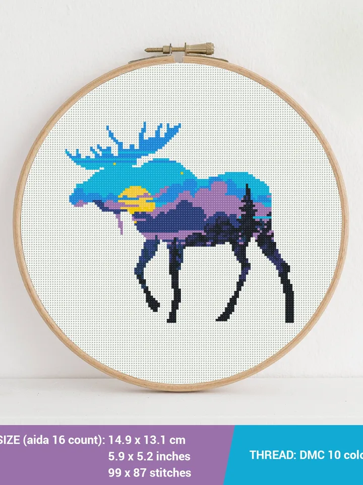 Bundle of 3 Animal Bear Elk Wolf Cross stitch pattern | Embroidery Pattern | Instant Download | Embroidery Designs