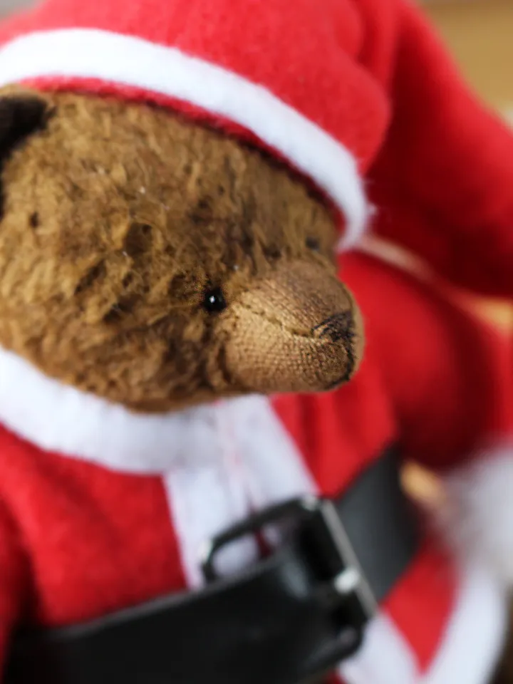 Artist Teddy bear interior toy in Santa Claus outfit, Mini bear artist teddy doll in vintage style, Ooak teddy bear