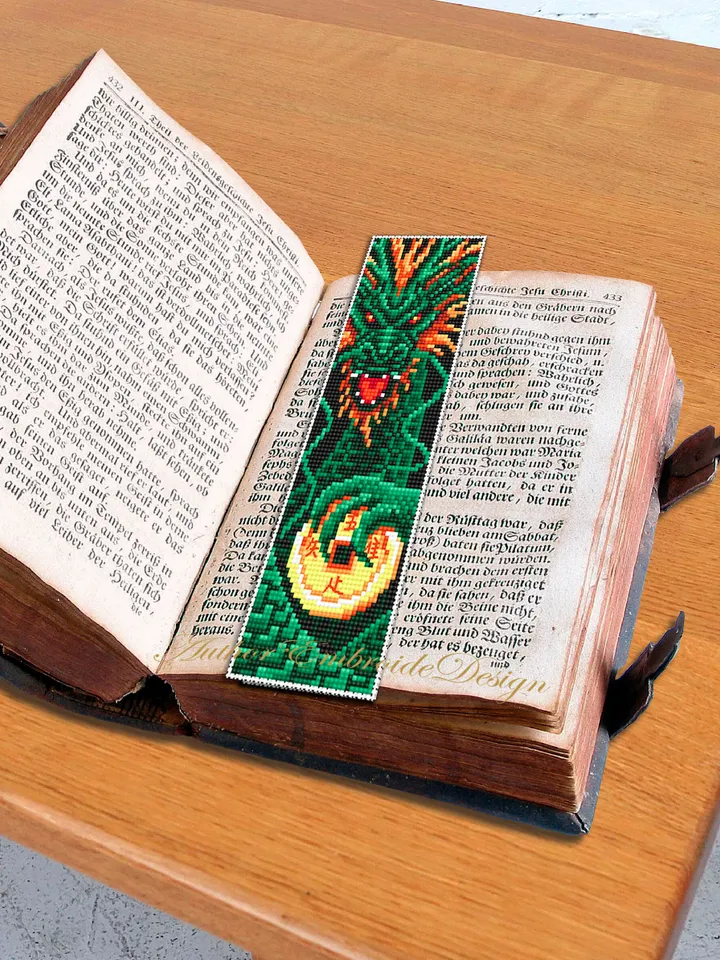 Dragon bookmark cross stitch pattern PDF download Fantasy green dragon cross stitch chart, Chinese dragon pattern, Chinese New Year #B273