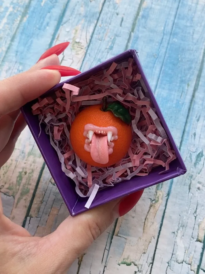 Miniature Brooch Orange with Polymer Clay