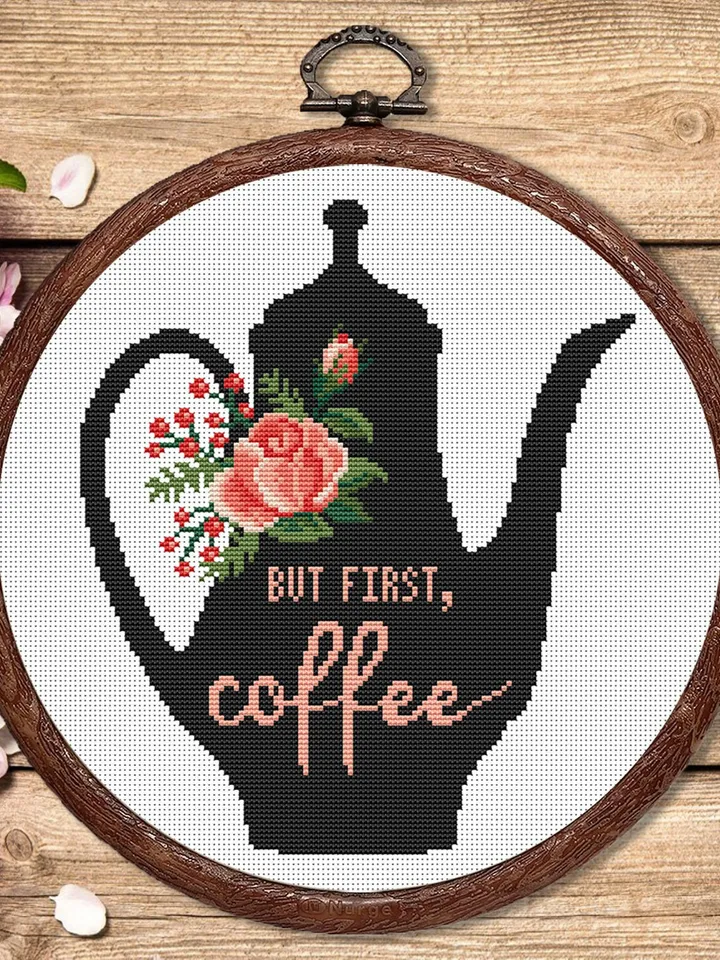 But First Coffee Cross Stitch Pattern, Kitchen Cross Stitch, Embroidery Coffee , Cup of Tea Cross Stitch Pattern, Modern Cross Stitch #kt004