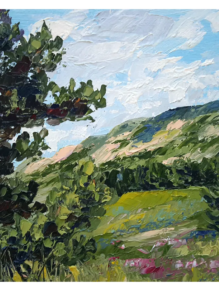 Small Landscape Original Oil Painting Pine Tree Square Oil Artwork