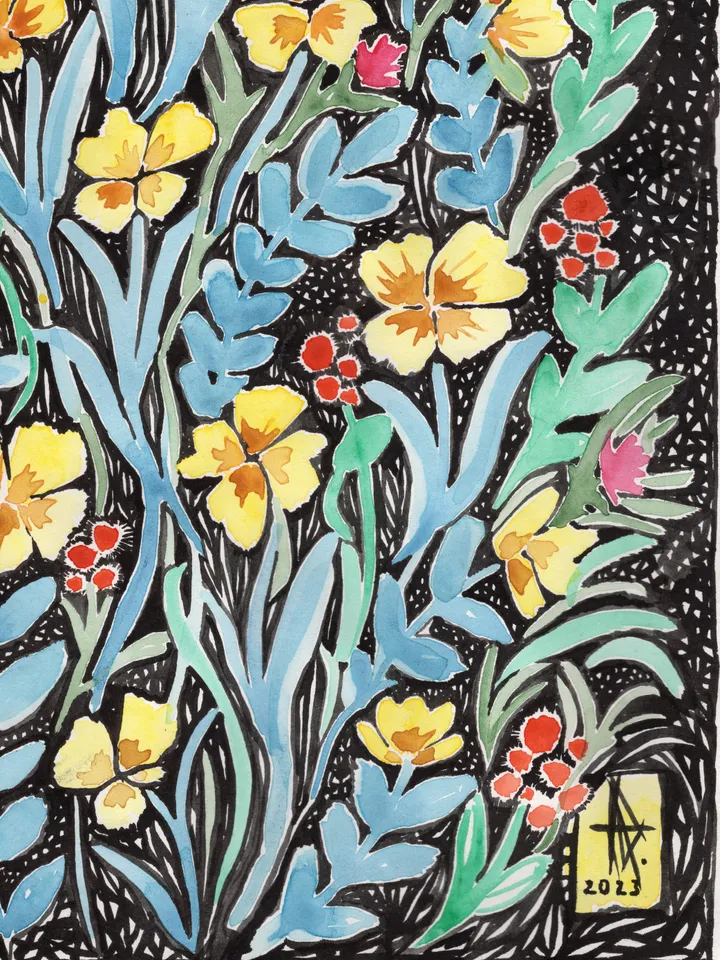 Watercolor painting. Abstraction. Flowers