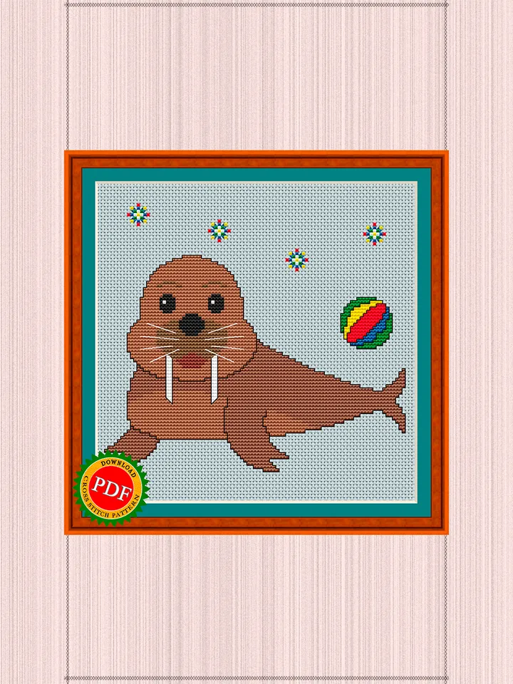 Walrus Cross Stitch Pattern | Playful Walrus Cub Design