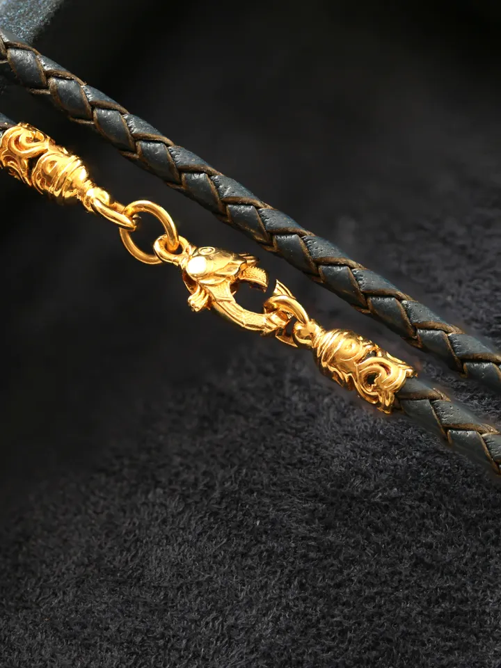 Leather Cord for Pendant with Silver and Gold