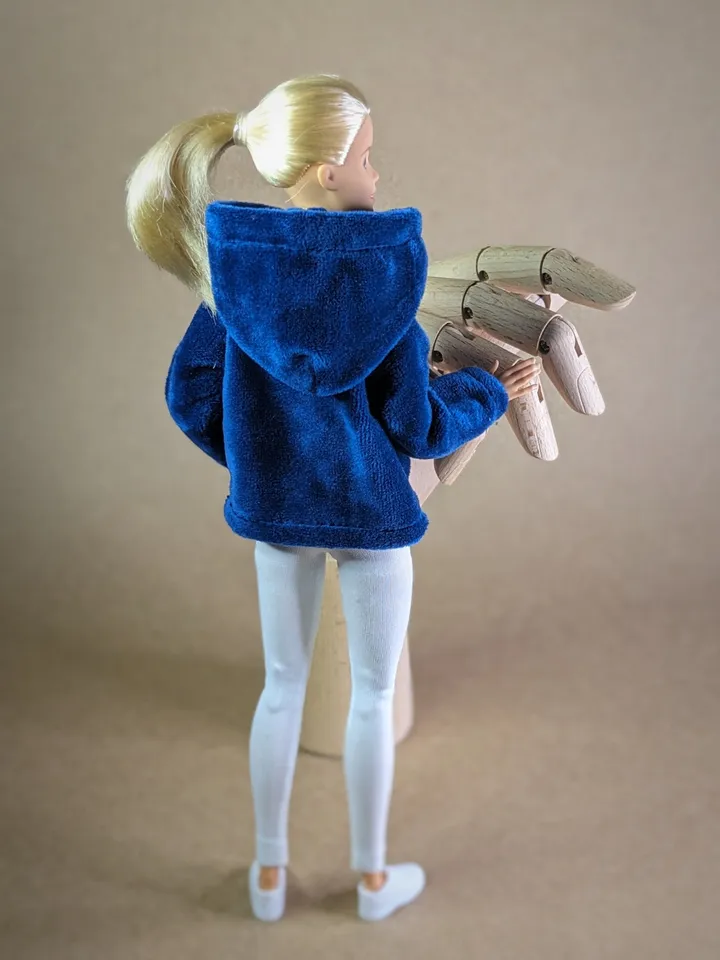 Navy blue velvet hoody for 1/6 scale fashion female dolls