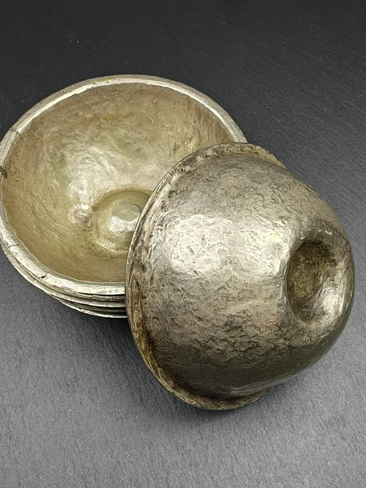 Authentic Tibetan Buddhist Water Offering Bowls from Yachen Gar,Yonchap Bowls,Made of Silver,1 Set of 7 Bowls,100+ Years Old,87×34mm