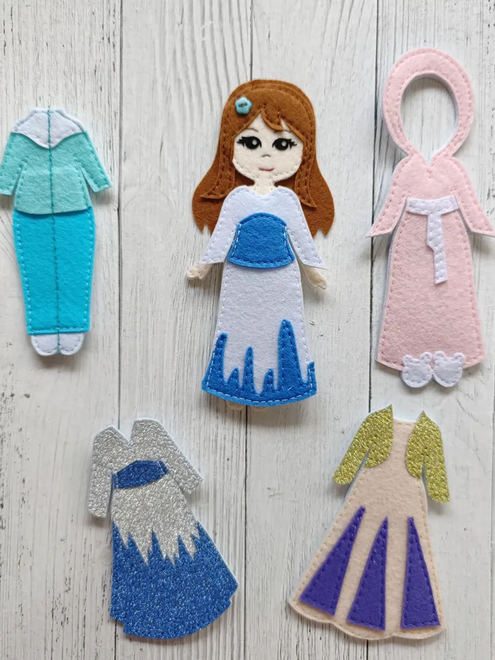 Quiet book Dollhouse pattern, Blue Castle Felt book pattern, Felt doll Pattern with clothes set, Dress up Doll, Busy book pattern for girl