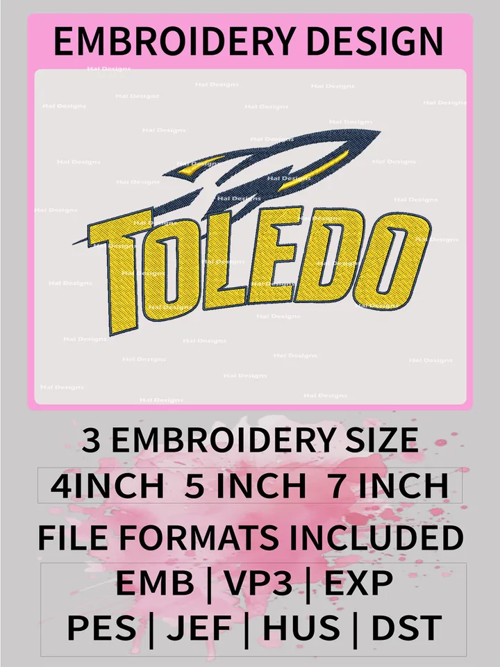 NCAA Toledo Rockets Embroidery File, 3 Sizes, 6 Formats, NCAA Machine Embroidery Design, NCAA Logo, NCAA Teams