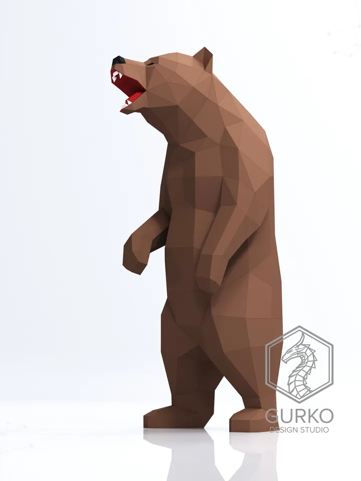 Angry Bear Papercraft, Grizzly, Digital Template, PDF Download, Gurko, 3D Low Poly, Pepakura, Origami Sculpture, Paper Party Decor, DIY Gift