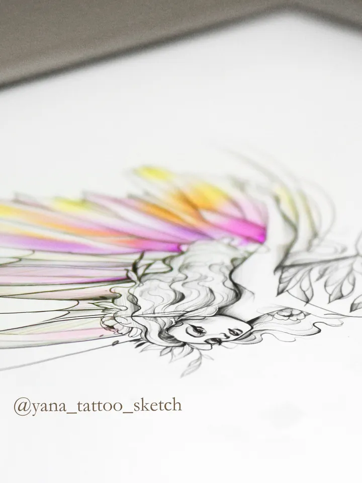 Fairy Tattoo Design Fairy Tattoo Idea Drawing Sketch, Instant download JPG, PDF, PNG