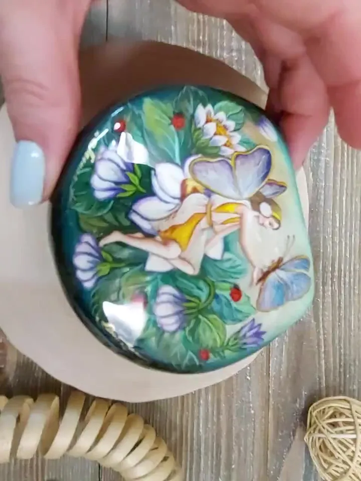 Beautiful Russian Lacquer Box "Forest Fairy" Hand painted miniature painting jewelry box Mother of pearl Papier mache Art gift Fedoskino