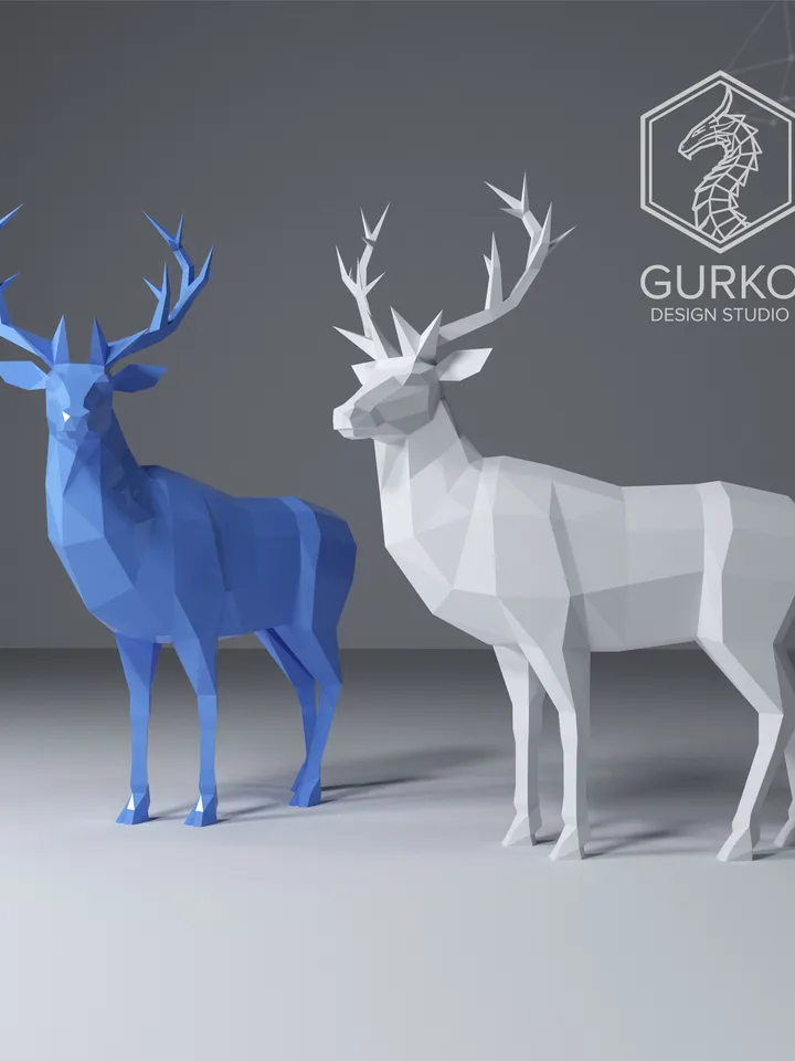 Red Deer Papercraft, Digital Template, PDF Download, Gurko, 3D Low Poly, Pepakura, DIY Origami Sculpture, Paper Party Decoration, DIY Gift