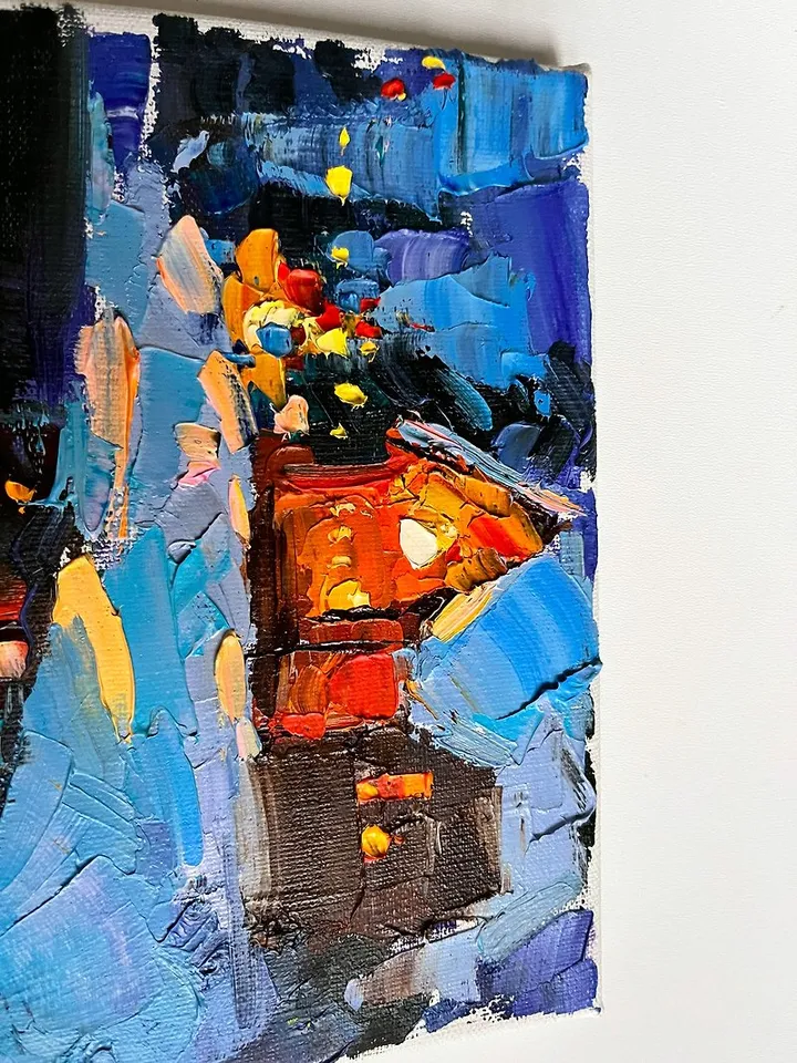 House Painting Original Art forest art Night Landscape Winter
