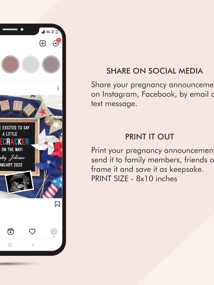 4th of July Pregnancy Announcement digital, 4th of July Baby Announcement, Patriotic Pregnancy Announcement, Editable Digital Template