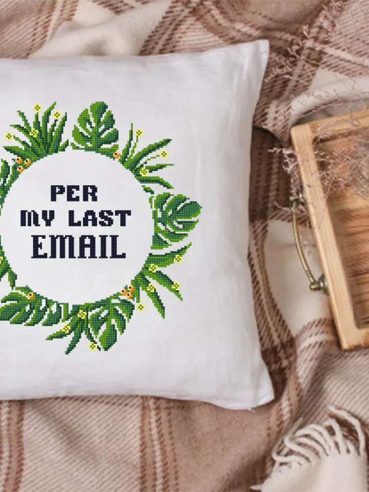 Monstera leaf wreath cross stitch pattern PDF download Per my last email Quote cross stitch chart, Greenery border pattern digital PDF #Q36
