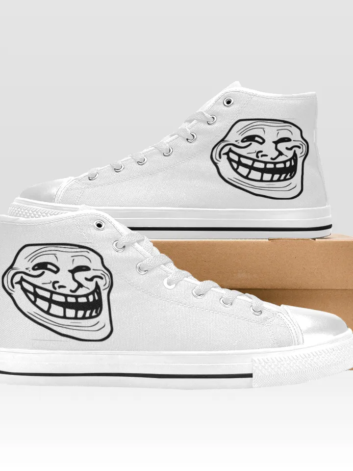 Troll Face Shoes, High-Top Sneakers, Handmade Footwear
