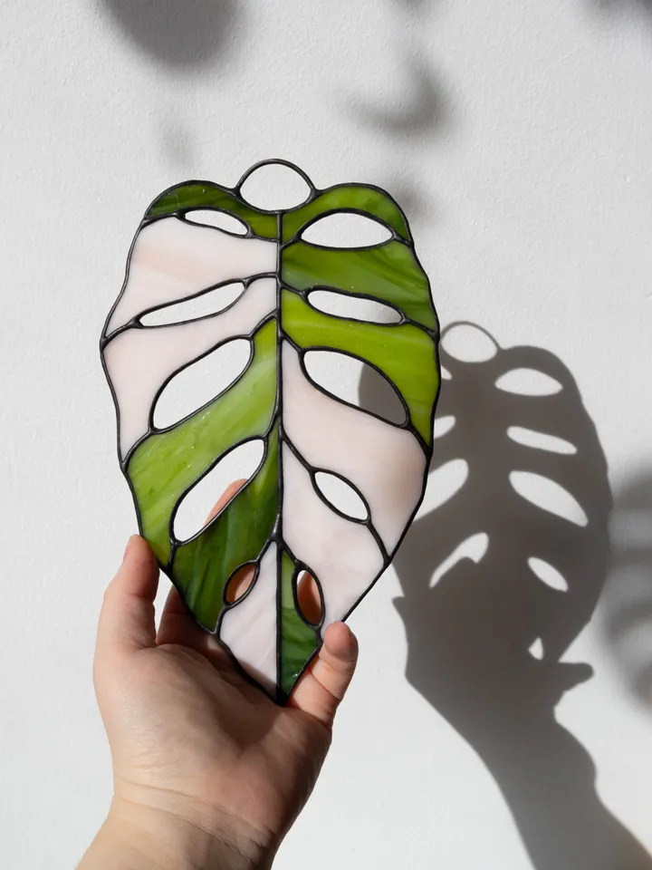 Stained glass monstera, Floral home decor, Plant lover gift