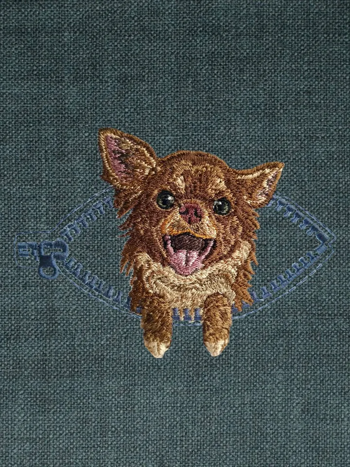 Chihuahua in a zipper pocket Miniature realistic machine embroidery design Pet design Dog realistic pattern Chihuahua embroidery pattern