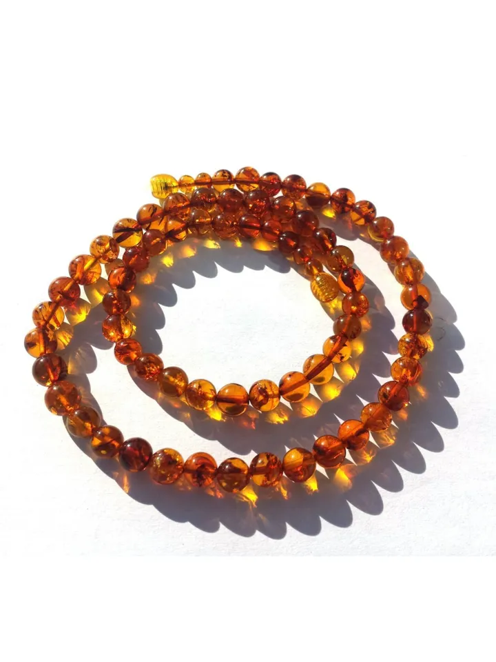 Baltic Amber Necklace Round Beads Cognac Genuine Natural Amber Jewelry Birthday Christmas Gift For Women Mom Gemstone Handmade Jewelry Holiday