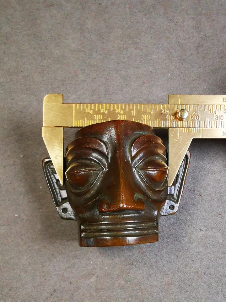 Gandhanra Replica Bronze Head Mask from Sanxingdui Ruins,4.7cm Height,Made of Red Copper,40 Years Old