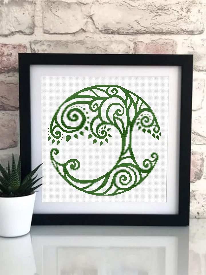 Tree of life cross stitch pattern download PDF Modern mandala cross stitch chart, Nature hand embroidery PDF Monochrome beginner stitch #M35