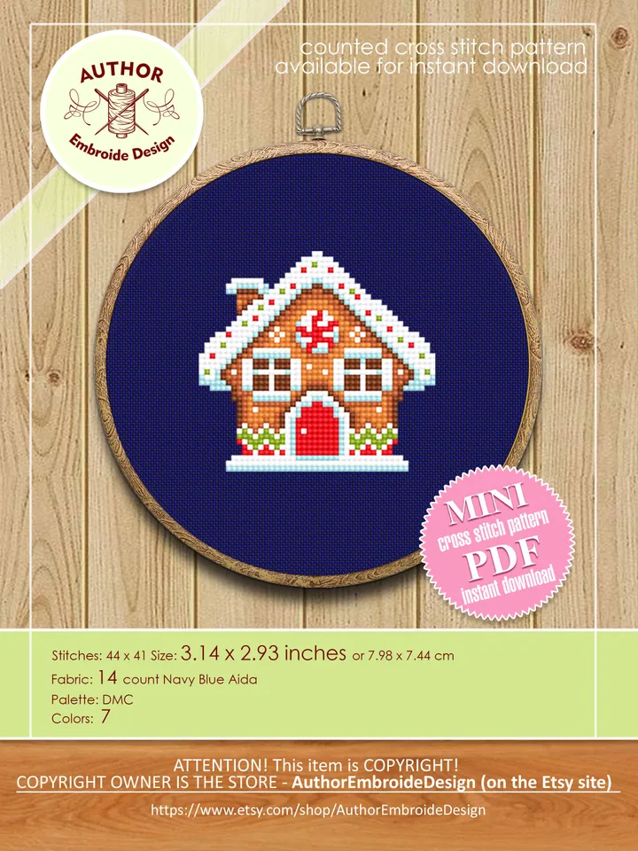 Set Gingerbread house cross stitch pattern PDF download Small cross stitch for beginners, Christmas pattern digital PDF, Happy New Year #N95