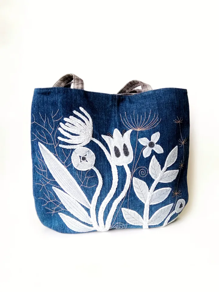Handmade Denim Tote Bags for Women: Large Boho Unique Embroidered Bags - Perfect for Everyday Use and Special Occasion. FREE SHIPPING!