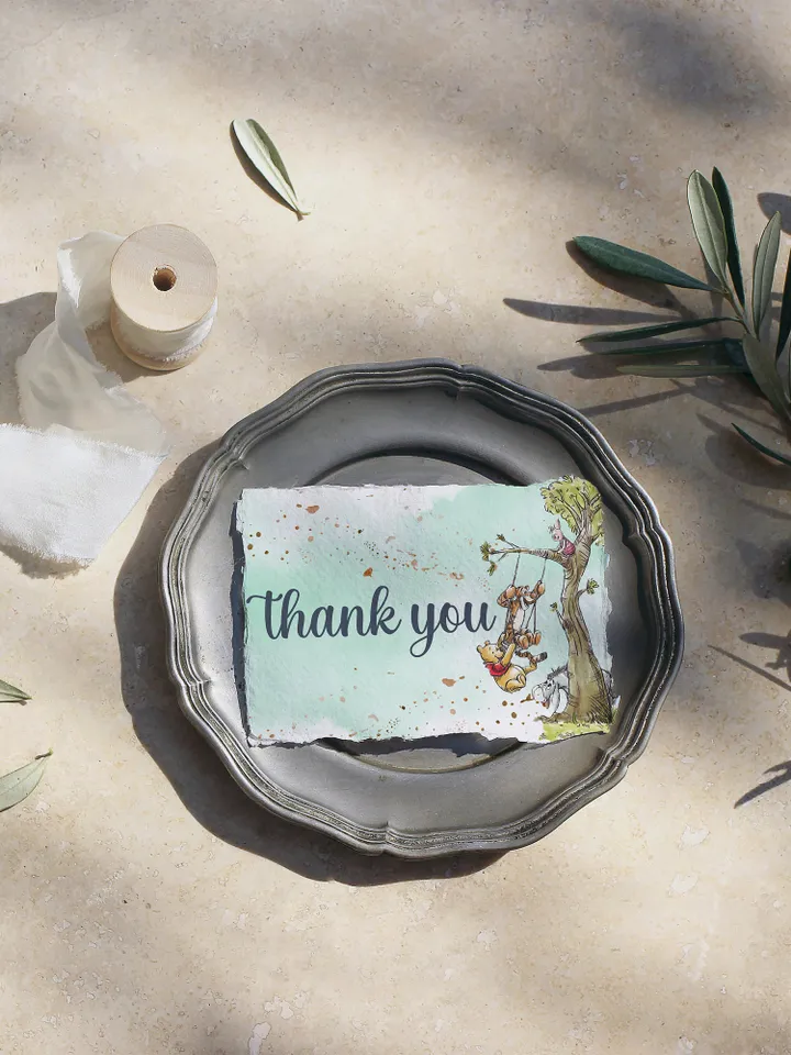 Editable Thank you card Hundred Acre Wood First Birthday party thank you; Winnie the Pooh Party; Classic Pooh Party Birthday ; wp5