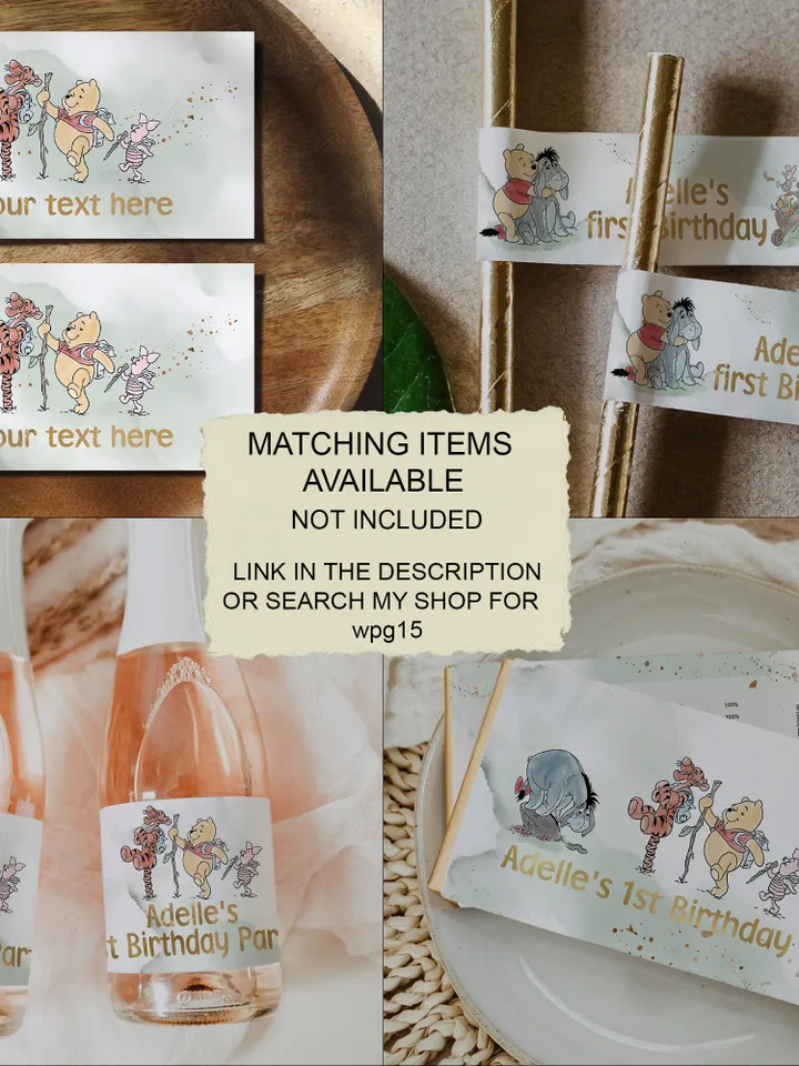 Editable Thank you card Winnie the Pooh; Winnie the Pooh 1st Birthday; Printable thank you cards; Winnie the PoohPooh Party Decoration WPg15